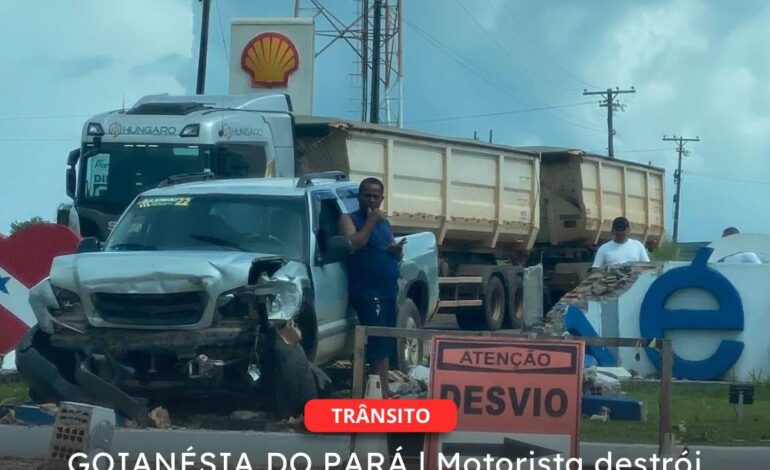  GOIANÉSIA DO PARÁ | Motorista destrói rotatória recém inaugurada na entrada da cidade