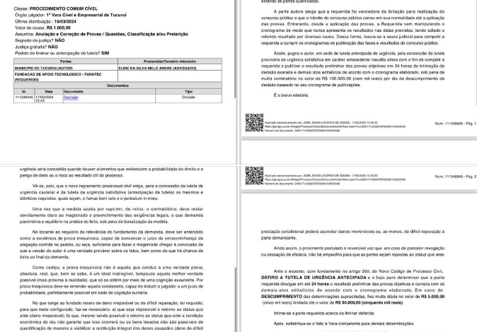  TUCURUÍ | URGENTE: Justiça concedeu a liminar a favor da Prefeitura de Tucuruí, obrigando a FUNATEC divulgar o resultado do concurso em até 24 horas