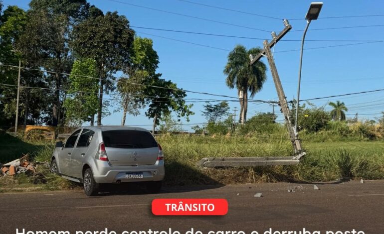  TUCURUÍ | Homem perde controle de carro e derruba poste